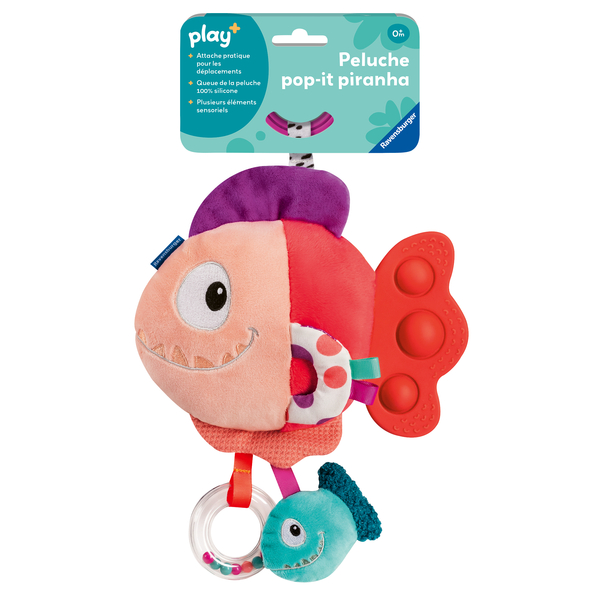 Peluche d éveil Pop It Piranha rouge avec accroche - Play + 