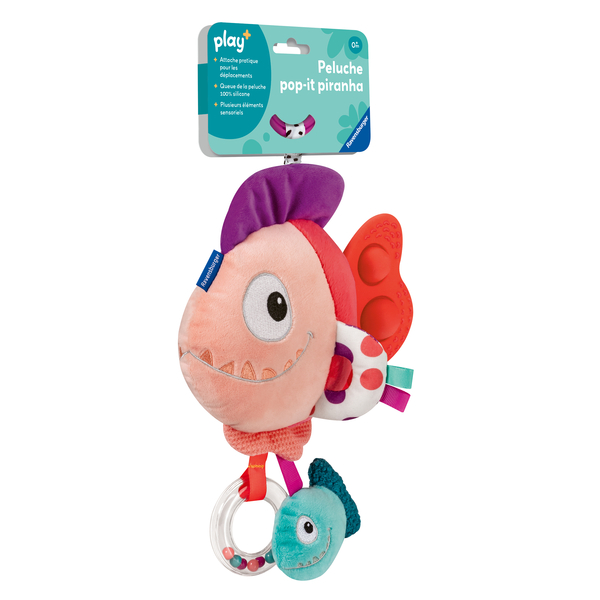 Peluche d éveil Pop It Piranha rouge avec accroche - Play + 