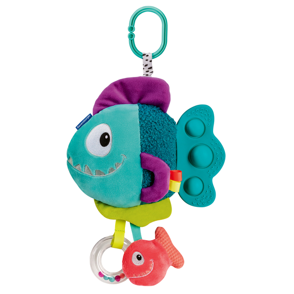 Peluche d éveil Pop It Piranha bleu avec accroche - Play + 