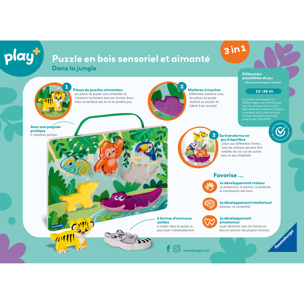 Puzzle en bois sensoriel et aimanté Dans la jungle - Play +