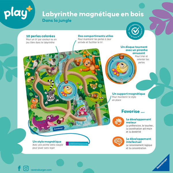 Labyrinthe magnétique en bois Dans la jungle -  Play +