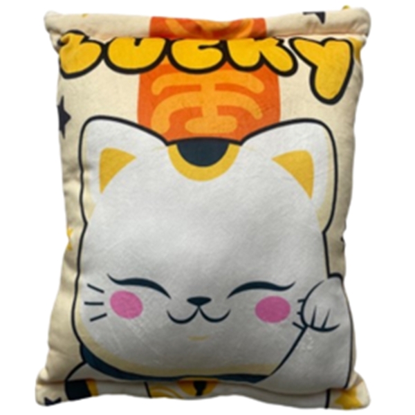 Coussin peluche avec 6 mini maneki-neko japonais