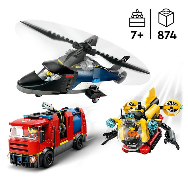 60462 - LEGO® City - Hélicoptère, camion de pompiers et sous-marin modulable