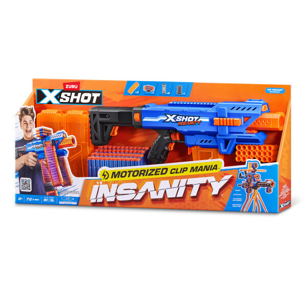XSHOT Insanity Clip Mania blaster motorisé + 72 fléchettes