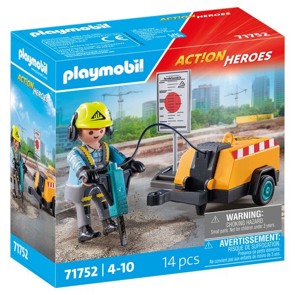 71752 - Playmobil Action Heroes - Ouvrier marteau-piqueur et signalisation