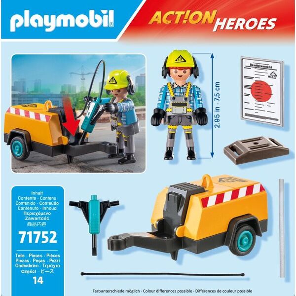 71752 - Playmobil Action Heroes - Ouvrier marteau-piqueur et signalisation