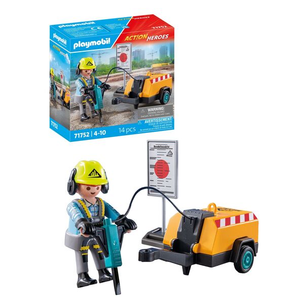 71752 - Playmobil Action Heroes - Ouvrier marteau-piqueur et signalisation