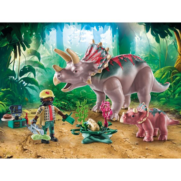 71821 - Playmobil Dinos - Tricératops avec bébé et explorateur
