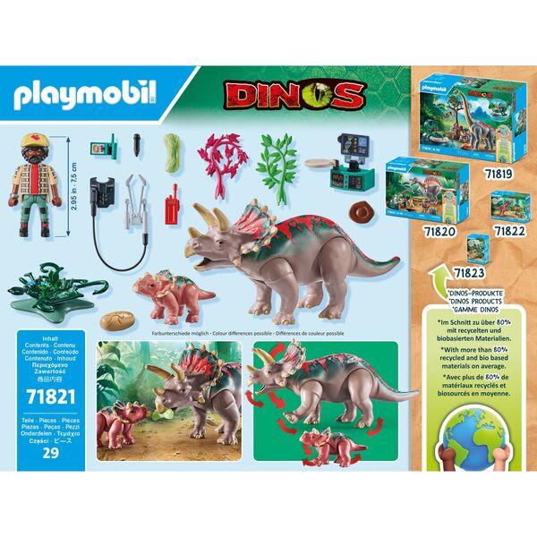 71821 - Playmobil Dinos - Tricératops avec bébé et explorateur