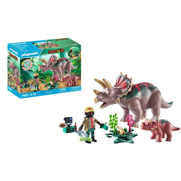71821 - Playmobil Dinos - Tricératops avec bébé et explorateur
