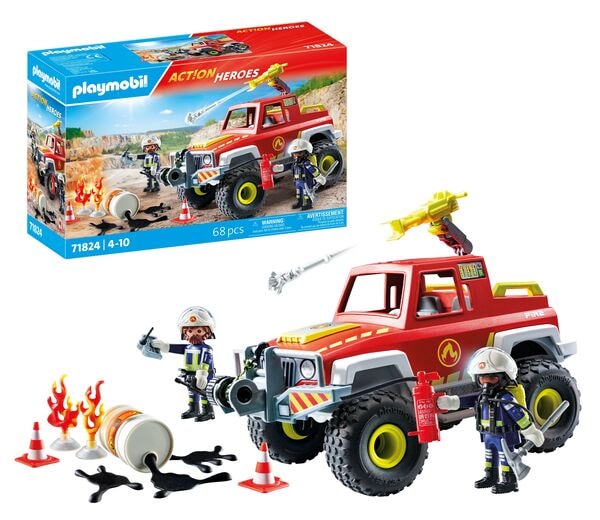 71824 - Playmobil Action Heroes - Véhicule de pompiers avec bidon enflammé