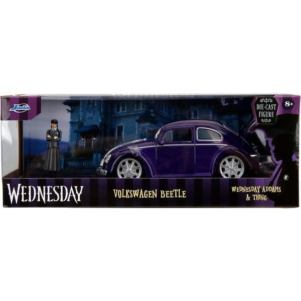 Volkswagen Beetle 1972 avec figurines Mercredi Addams et la Chose