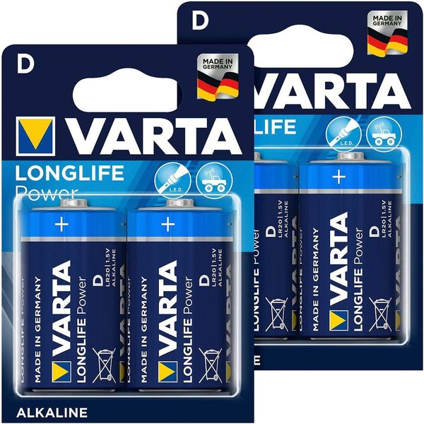 4 piles alcalines Varta Longlife Power LR20