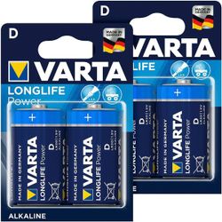 4 piles alcalines Varta Longlife Power LR20