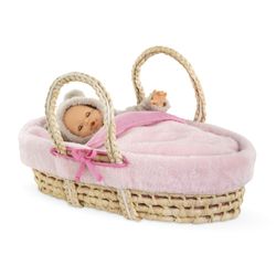 Couffin tressé peluche rose pour poupon de 36 à 42 cm