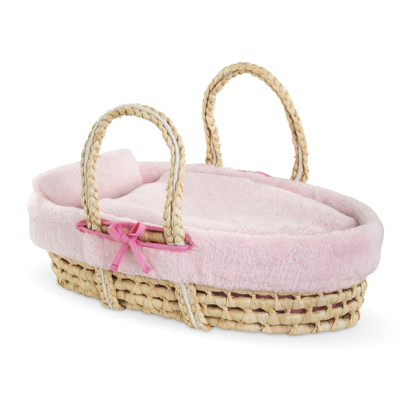 Couffin tressé peluche rose pour poupon de 36 à 42 cm