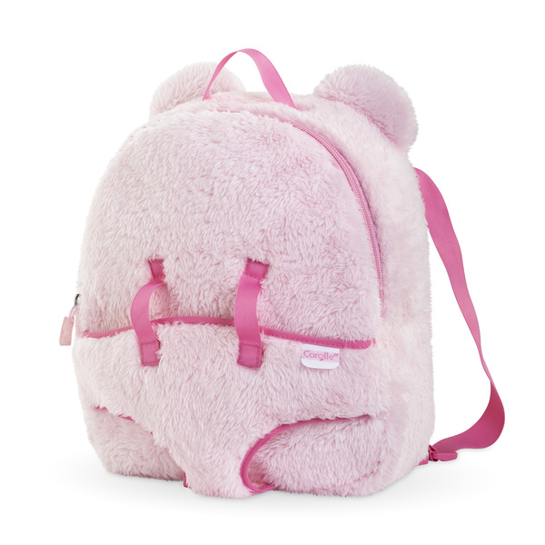 Sac porte poupon peluche rose