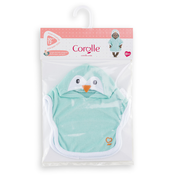 Cape de bain pingouin pour poupon de 30 cm