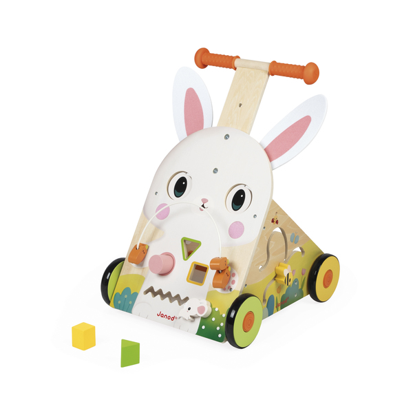Chariot de marche en bois multi-activités - Lapin