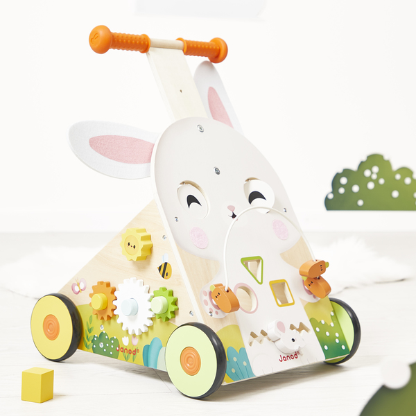 Chariot de marche en bois multi-activités - Lapin