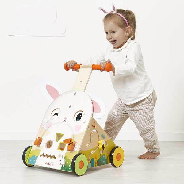 Chariot de marche en bois multi-activités - Lapin