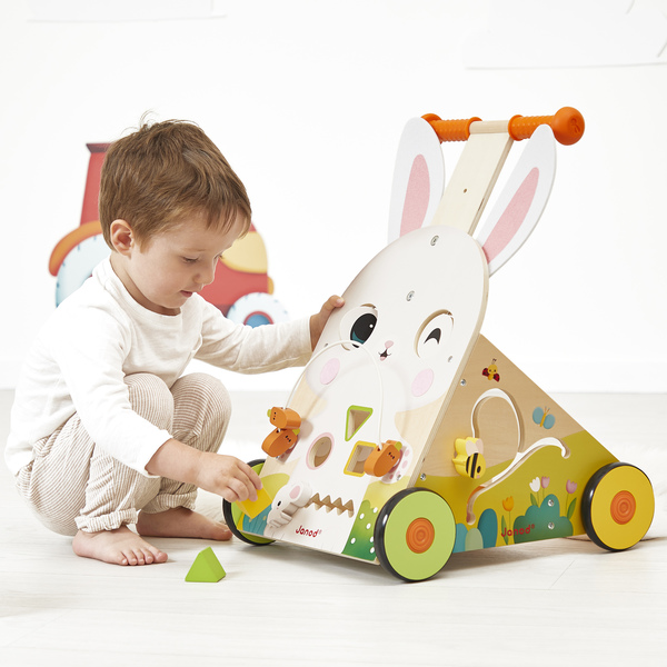 Chariot de marche en bois multi-activités - Lapin