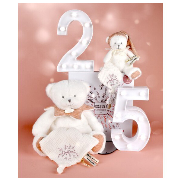 Ours avec attache-sucette rose Collection anniversaire - 20cm 