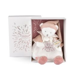 Doudou ours plat rose Collection Anniversaire - 25cm