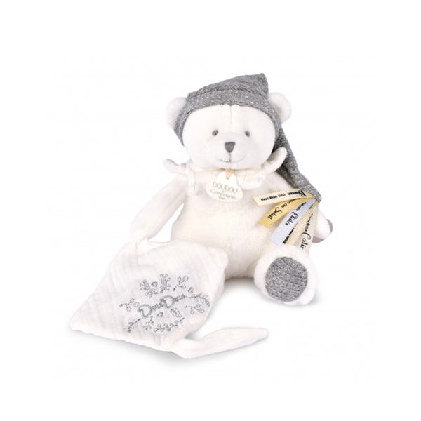 Doudou attache-sucette ours gris 20cm - Collection anniversaire