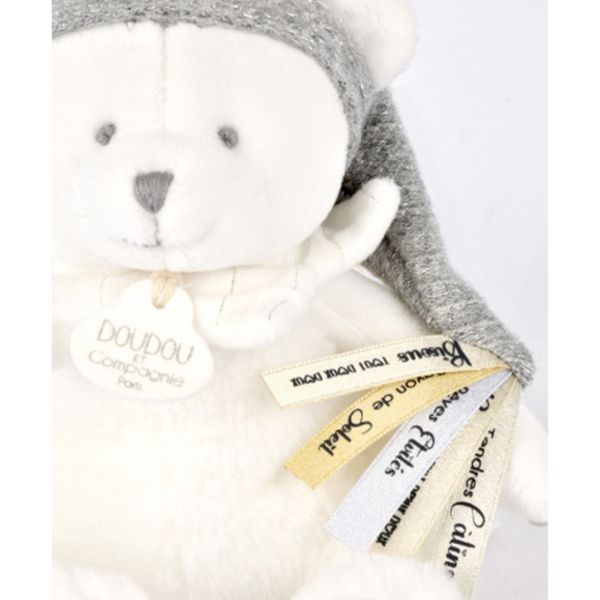 Doudou attache-sucette ours gris 20cm - Collection anniversaire