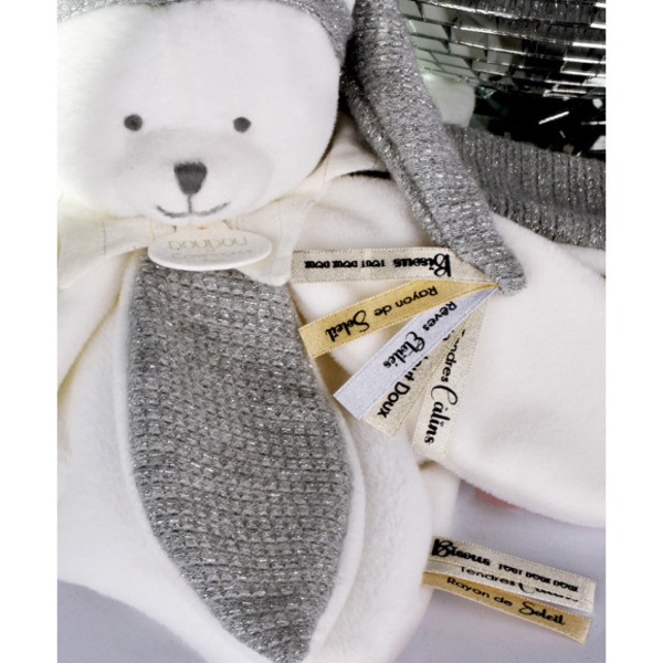 Doudou plat pétales ours gris 25cm - Collection anniversaire