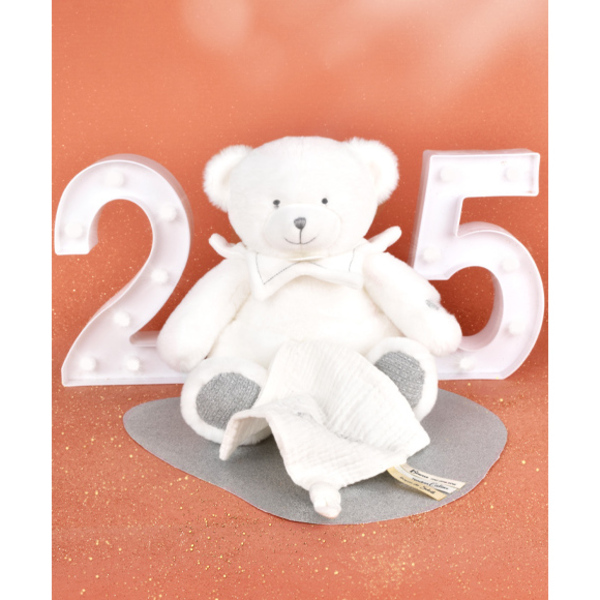 Doudou mouchoir ours gris 30cm - Collection anniversaire