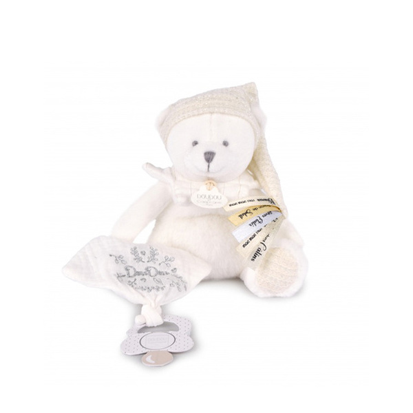 Ours avec attache-sucette blanc Collection anniversaire - 20cm 