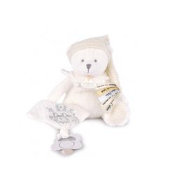 Ours avec attache-sucette blanc Collection anniversaire - 20cm 