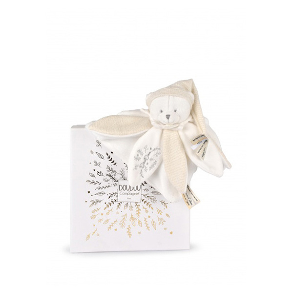 Doudou Ours pétale Blanc Collection Anniversaire - 25 cm 