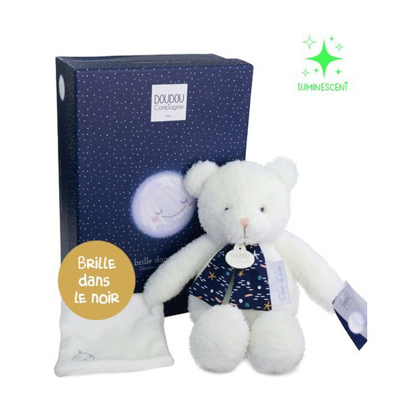 Peluche ours luminescent avec mouchoir 28cm