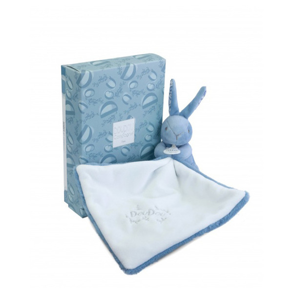 Doudou lapin mouchoir 10cm - bleu