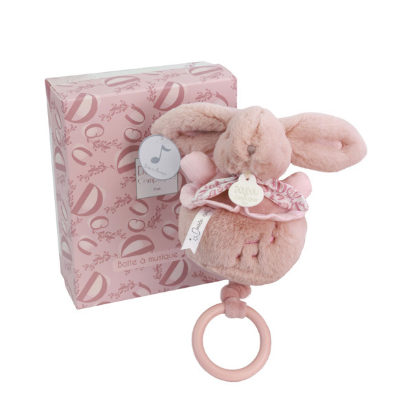 Peluche Lapin doudou boîte à musique - rose