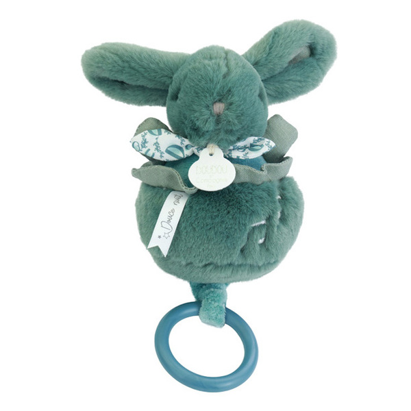 Peluche Lapin doudou boîte à musique - vert sauge