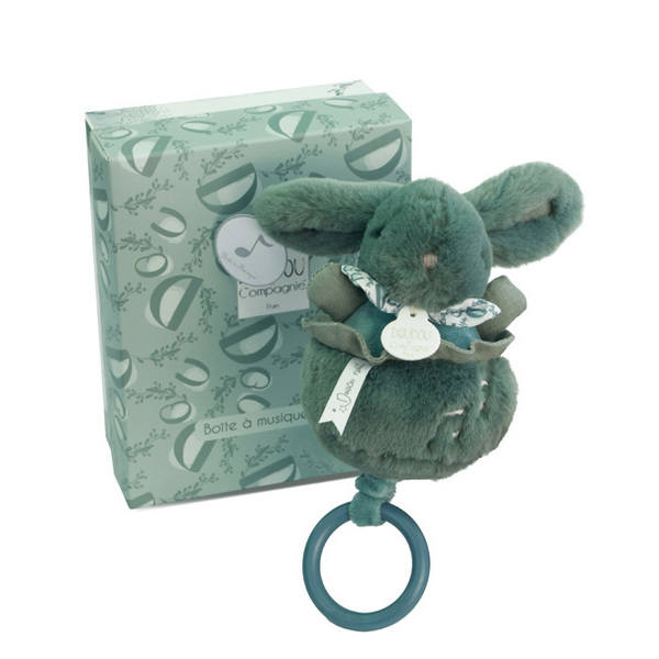 Peluche Lapin doudou boîte à musique - vert sauge