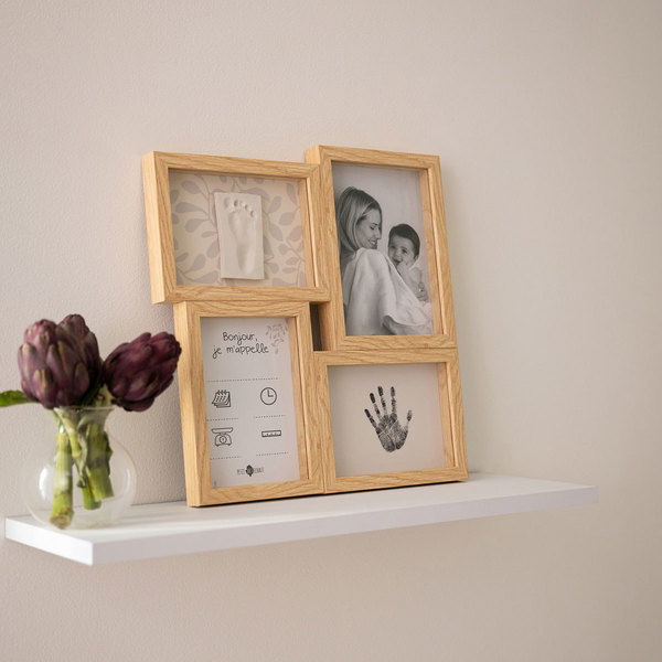 Cadre pêle-mêle en bois photo et empreinte Ivy grey