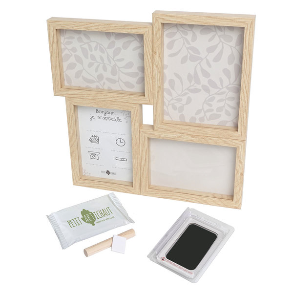 Cadre pêle-mêle en bois photo et empreinte Ivy grey