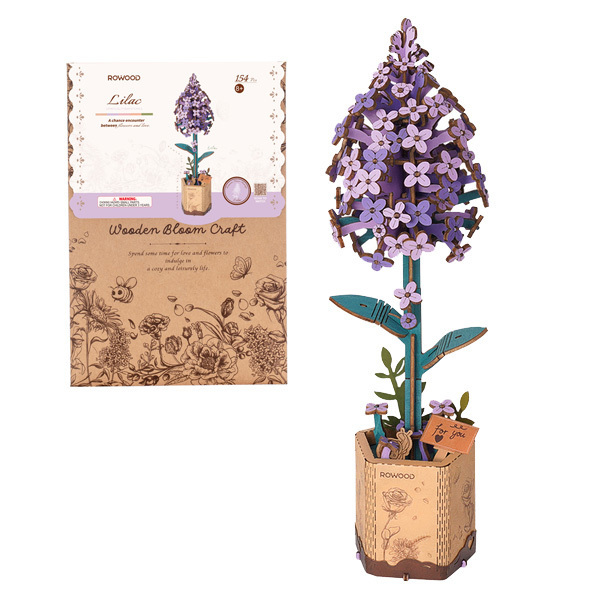 Puzzle fleur 3D en bois - Lilas (154 pièces)