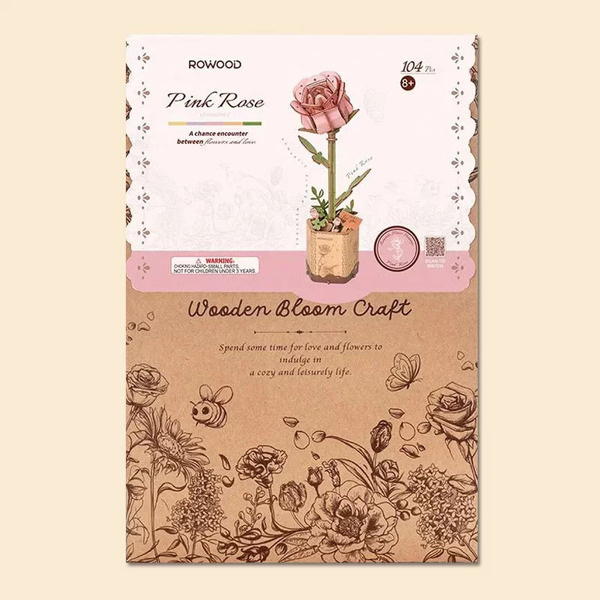 Fleur en bois DIY - Rose rose (104 pièces)