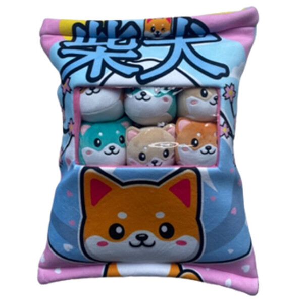 Coussin peluche kawaii avec 6 mini shibas