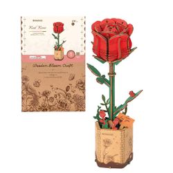 Puzzle fleur 3D en bois - Rose rouge (106 pièces)