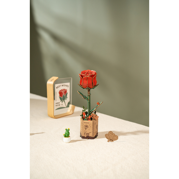 Puzzle fleur 3D en bois - Rose rouge (106 pièces)