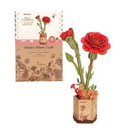 Puzzle fleur 3D en bois - Œillet rouge (124 pièces)