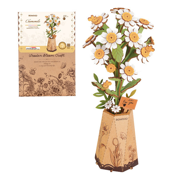 Puzzle fleur 3D en bois - Camomille (101 pièces)