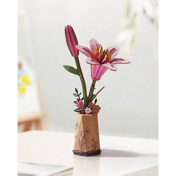 Fleur en bois DIY - Fleur de lys rose (73 pièces)